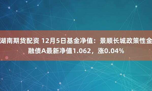 湖南期货配资 12月5日基金净值：景顺长城政策性金融债A最新净值1.062，涨0.04%