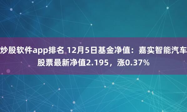 炒股软件app排名 12月5日基金净值：嘉实智能汽车股票最新净值2.195，涨0.37%